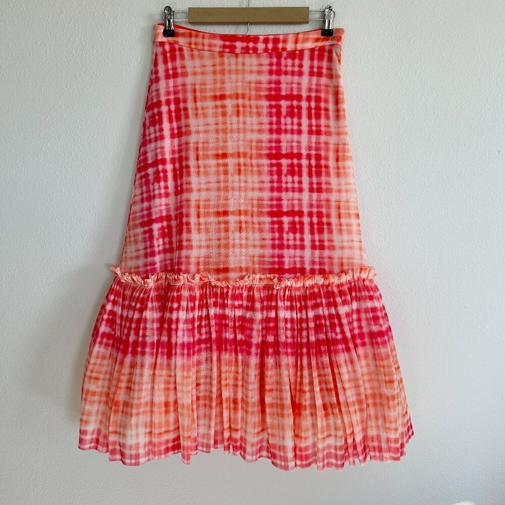 Eva Franko Skirt S Pink Orange Tulle Midi Tie Dye Flouncy Flare Eclectic